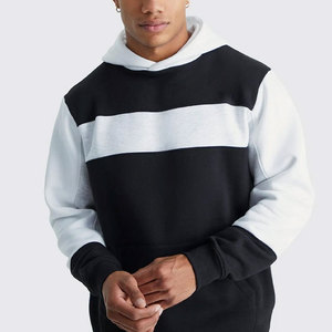 Sweat-shirt à capuche color block pour homme, manches longues, décontracté, pour l'automne, ensemble de survêtement en coton noir et blanc avec poches latérales et taille élastique - Product Image 6