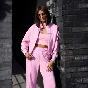 Womens <b>Two</b> <b>piece</b> <b>Lounge</b> <b>set</b>:Zip Hoodie & Palazo Pants Cotton Blend Custom OEM/ODM - Product Image 5