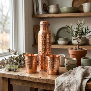 ILAHI's Hammered Copper Eco-Friendly 500ml <b>Water</b> <b>Bottle</b> Lid Classic Design Home Office Travel Outdoor Uttar Pradesh Model - Product Image 4