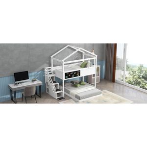 Letto a castello matrimoniale con scala contenitore bianca e lavagna per bambini - Vecchio SKU GX001701AAK - Product Image 4