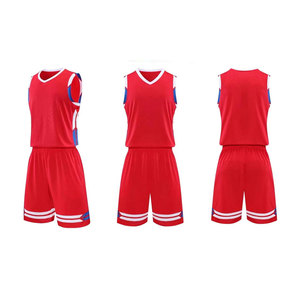 Ensemble d'uniformes de basketball personnalisés sublimés, maillot sans manches rouge à col en V avec short à taille élastique, ensemble anti-transpiration pour adultes - Product Image 1