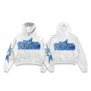 <b>Men</b> Acid Wash <b>Hoodie</b> 420 GSM Heavyweight 100% Cotton Fleece <b>White</b> Premium Custom for Embroidery Logo Oversized Autumn - Product Image 1