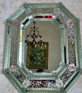 Antique Venetian Mirror in Murano Glass Gold, Mauve Green and Pale Pink - Product Image 2