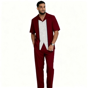 Ensemble de costume brodé pour homme africain Hiver 2025 – Chemise et tenue décontractées élégantes en tissu respirant, motif végétal tropical rétro - Product Image 6