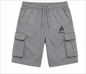 Black Men's Breathable Elastic Drawstring Knee-Length Woven Nylon/Cotton Cargo Shorts - Product Image 6
