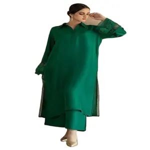 Pakaian Etnis Wanita India dan Pakistan Set Katun Dicetak Kurta Palazzo dan Dupatta dengan Cetakan Cantik Tiga Potong