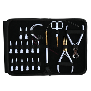 Kit d'outils pour extensions capillaires blancs de styliste : Pince à micro-perles, Coupe-keratine, Ciseaux de précision pour boucles de cheveux, Aiguilles à coudre courbées - Product Image 6