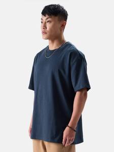 T-shirt Homme Bleu Marine Foncé Oversize en Polyester/Coton Col Rond Décontracté Streetwear Coupe Classique Étiquette Privée Personnalisée Séchage Rapide 180g - Product Image 3