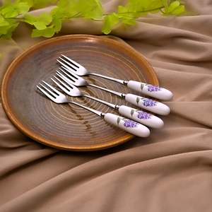 Timeless Serene Mini Metal Dessert <b>Forks</b> Eco-Friendly Lavender Printed Set of 4 for Home & Camping-PC Dinner & Fruit <b>Forks</b> - Product Image 1