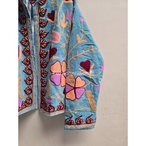 Floral Embroidered Cotton Blazer Floral Pattern <b>Mandarin</b> <b>Collar</b> Full Sleeve Spring Wear Women's <b>Jacket</b> - Product Image 3
