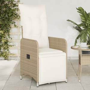 Sedia da Giardino Reclinabile in Rattan PE Beige con Struttura in Acciaio Verniciato a Polvere, Comoda Seduta per Esterni - Product Image 1
