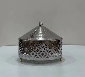 Plat de service de luxe en acier inoxydable avec base en bois, chauffe-plat de buffet avec couvercle, vaisselle de traiteur pour hôtel - Product Image 4