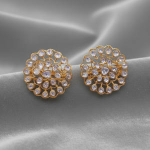 Boucles d'oreilles clous Jessica Creation en moissanite naturelle Polki, argent sterling 925, certifiées par un tiers, tendance, pour mariage et fiançailles - Product Image 1