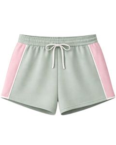 Pantalones Cortos de Salón para Mujer en Verde Salvia y Rosa, Cintura Elástica con Cordón, Algodón Suave y Poliéster, Ropa de Dormir Informal, Pantalones Cortos Cómodos de Verano para Relajarse - Product Image 1