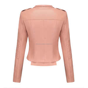 Veste en cuir pour femme rose Moto Biker Style Punk Slim Fit Rivets revers col asymétrique fermeture éclair doublure en Viscose prêt à porter - Product Image 2