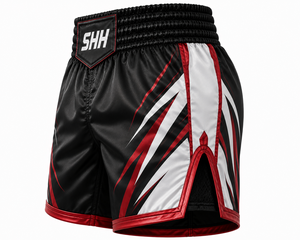Shorts de Muay Thai personnalisés SHH Industries, noirs et rouges, pour hommes, en satin premium, pour la boxe, le kickboxing, les arts martiaux, l'entraînement et les combats, OEM - Product Image 3