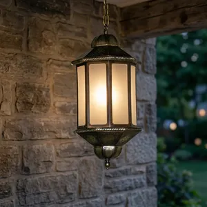 <b>Iron</b> and Glass Rectangular Hanging Lantern Outdoor Decorative Pendant Lighting Durable Garden Patio lantern - Product Image 2