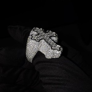 VVS Diam Iced Christian <b>Cross</b> Cluster Baguette Cut Moissanite <b>Ring</b> 925 <b>Silver</b> Claw Setting Hip Hop Cocktail Band Gold Plated - Product Image 2