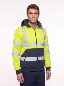 Men's High Visibility <b>Fleece</b> <b>Jacket</b> With <b>Hooded</b> Zipper Reflective Stripes Workwear Style Autumn Wear - Product Image 2