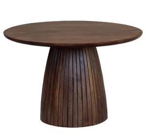 Modern Luxury Solid Wood Coffee <b>Table</b> Large Dark <b>Walnut</b> Minimalist Pedestal Fluted Drum Style Home Furniture Office Bar Use - Product Image 1
