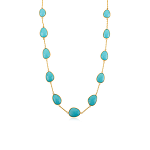 Novedades: Collar de cadena con colgante de turquesa de forma irregular en oro amarillo K14, diseño más reciente, colección de joyería hecha a mano - Product Image 1