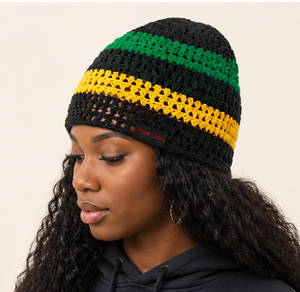 Gorro de punto jacquard personalizado, estilo slouchy, hecho a mano, con rayas reggae, gorro de ganchillo, gorro de punto a rayas, hecho a mano. - Product Image 1