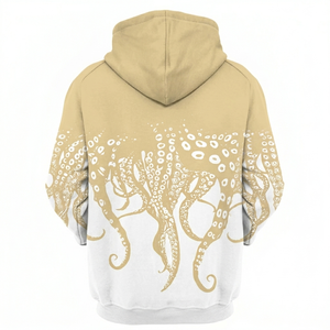 Vente en gros de sweats à capuche décontractés pour hommes, tendance, personnalisés, beige, avec impression de pieuvre par sublimation, respirants, à séchage rapide, pour l'hiver, OEM - Product Image 2