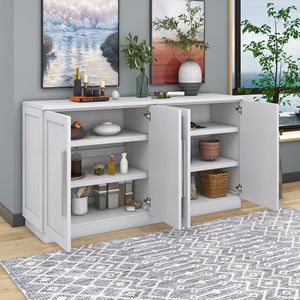 Large <b>Storage</b> Space Buffet <b>Cabinet</b> with 4 Doors Sideboard for Kitchen Dining Room Adjustable Shelves Silver Handles - Product Image 2