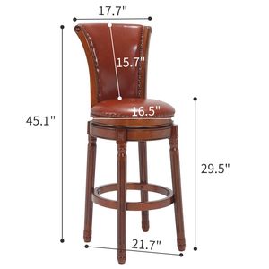 Taburetes de Bar de madera de cuero de vaca de 29 \ ", silla giratoria de altura de mostrador de 180 ⁰ para el hogar, cocina, comedor con respaldo cómodo - Product Image 6