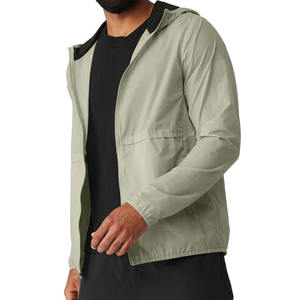 Veste coupe-vent à capuche pour homme, vert clair, fermeture éclair, fine, sportive, pour le printemps et les activités de plein air - Product Image 1