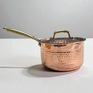 Casserole en cuivre martelé professionnelle avec couvercle, fait main, avec longue poignée, pour la cuisine des restaurants - Product Image 1