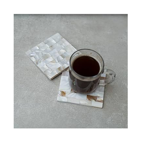 Sous-verre en nacre, taille personnalisable, motif géométrique, antidérapant, pour la maison et le bureau. - Product Image 3
