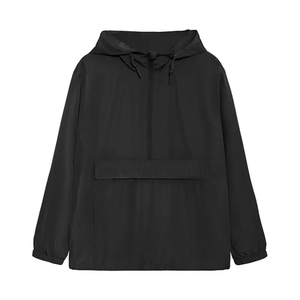 Unisex Black Hooded Windproof Oversized <b>Jacket</b> With Pocket Regular Length Casual Style Woven Polyester Solid Color Autumn Wear - Product Image 1