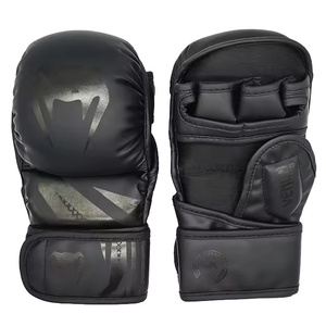 Guantes de Boxeo de Dedos Completos, Cuero PU Negro, Correa de Muñeca Ajustable, Entrenamiento de Gimnasio, Unisex - Product Image 1