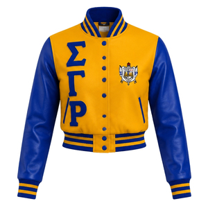 เสื้อแจ็คเก็ตบอมเบอร์ผ้าซาตินสำหรับผู้หญิง Sigma Gamma Rho แบบครอป ซิปเต็มตัว สไตล์ลำลอง แฟชั่น เสื้อคลุมกันหนาว สตรีทแวร์ น้ำหนักเบา รับสกรีนโลโก้ - Product Image 1