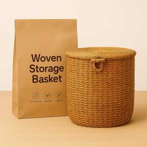 Handwoven <b>Seagrass</b> Storage <b>Basket</b> <b>with</b> <b>Lid</b> | Eco‑Friendly Natural Woven Laundry & Home Organizer - Product Image 1