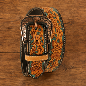 Vintage Tooling <b>Leather</b> Pin Buckle Cowhide <b>Belt</b> Adjustable Length Floral Embossed <b>Men's</b> Fashion Western <b>Leather</b> Tooling <b>Belt</b> - Product Image 1