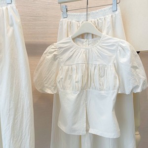 Elegante Conjunto de Blusa y Falda para Mujer, Falda Larga sin Mangas con Corte en A, Atuendo Casual 100% Algodón con Detalle de Volantes - Product Image 4