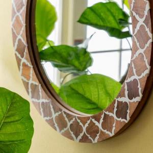 Espejo de Pared Redondo Moderno de Lujo con Incrustaciones de Hueso Azul, Diseño Geométrico, para Decoración del Hogar en el Dormitorio - Product Image 5