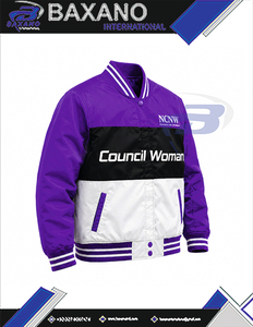 Chaqueta de carreras bordada para mujer de la hermandad NCNW, ropa griega vintage, chaqueta universitaria blanca y morada, personalizable con cualquier logotipo. - Product Image 5