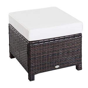 Pouf da esterno in vimini PE marrone scuro con cuscino e struttura in acciaio per patio - Product Image 1