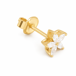 Boucles d'oreilles clous en or jaune avec diamants de laboratoire floraux taille marquise - Product Image 1