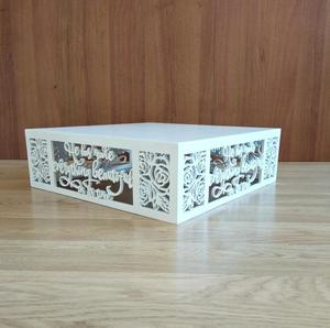 Elegant <b>White</b> Laser Cut Wooden <b>Cake</b> <b>Stand</b> Square Dessert Display Riser Pedestal Table Centerpiece Decoration for Wedding Party - Product Image 1