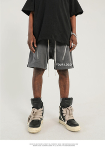 Shorts d'été décontractés pour hommes avec logo personnalisé, double fermeture éclair, cordon de serrage, coupe ample, couleur unie, légers et respirants en polyester - Product Image 5