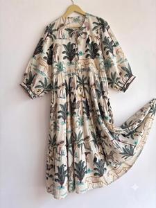 Handmade Indian Cotton <b>Kaftan</b> Lightweight <b>Beach</b> Cover Up Summer Dress Boho Maxi Dress Women Loose Fit Three Quarter Puff Sleeve - Product Image 4