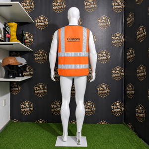 Chaleco de seguridad reflectante de alta visibilidad con logotipo personalizado, ropa de trabajo con bolsillos utilitarios para construcción, tráfico e industria. - Product Image 5