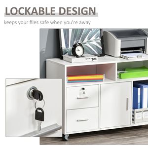 Durable White Home Office Mobile <b>Printer</b> <b>Stand</b> with Caster Wheels 2 Locking Breaks Square Desktop Organizer Drawer - Product Image 6