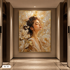 Décoration murale intérieure en tissu de soie floral de luxe, impression acrylique faite à la main, modèle F6-E1, marque HALO, fabrication directe d'usine au Vietnam - Product Image 2