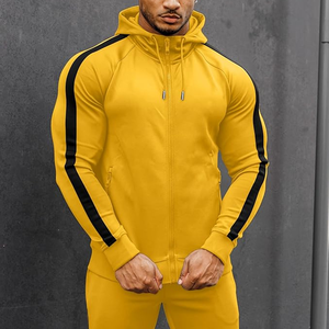 Conjunto Deportivo de Hombre con Capucha Amarillo, Tejido de Punto, Color Sólido, para Otoño - Product Image 3