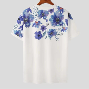 Men's Casual Acid <b>Wash</b> Vintage T-Shirts High Street Cotton Drop Shoulder with Custom O-neck Print Short Sleeves - Product Image 1